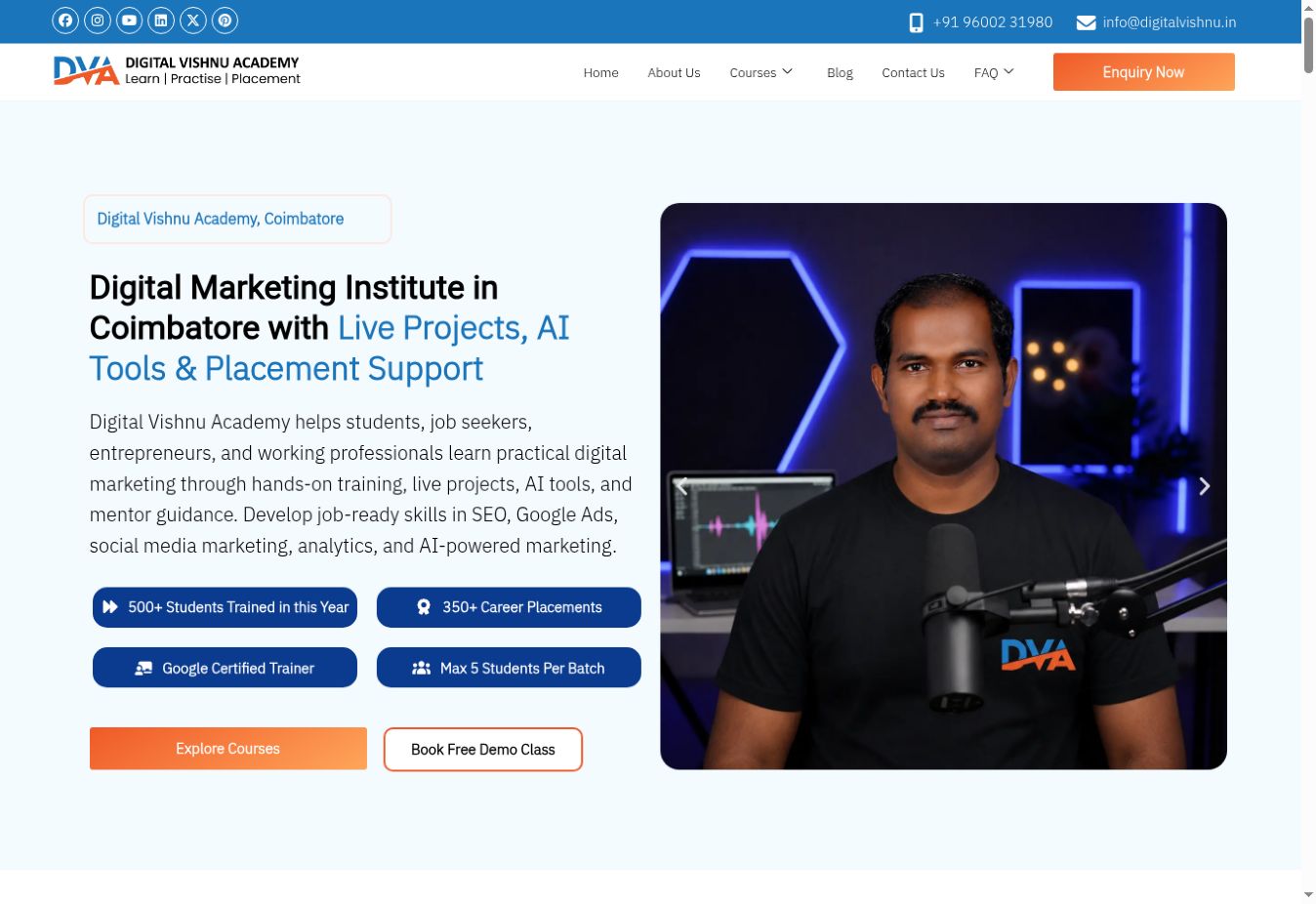 Digital Vishnu Academy homepage screenshot captured September 28 2026