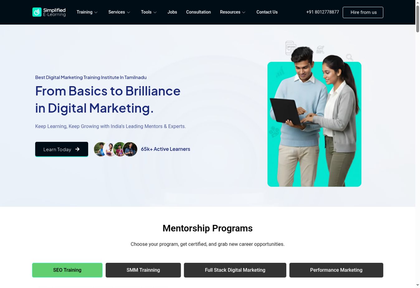 Simplified E-Learning homepage screenshot captured September 28 2026