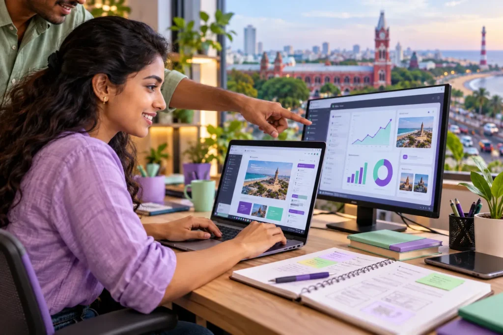 Illustration of hands-on digital marketing learning with mentor guidance