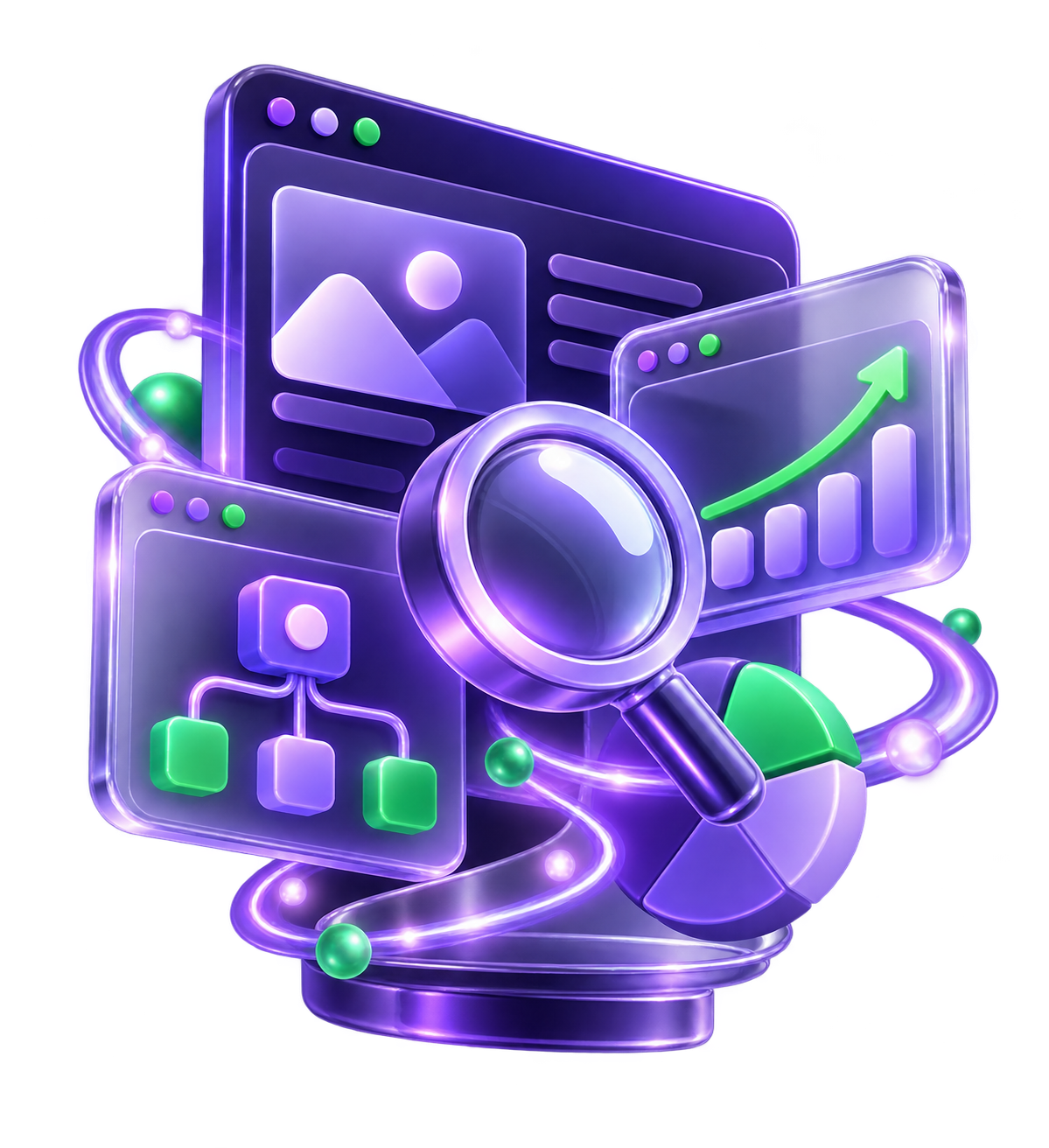 AI search, analytics and automation illustration