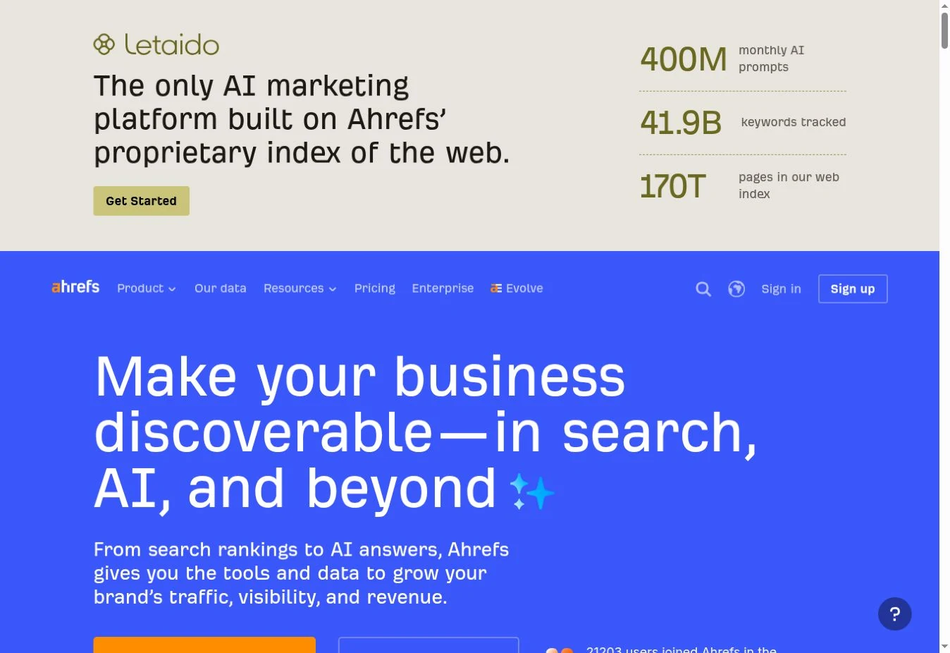 Official Ahrefs homepage captured on 1 October 2026