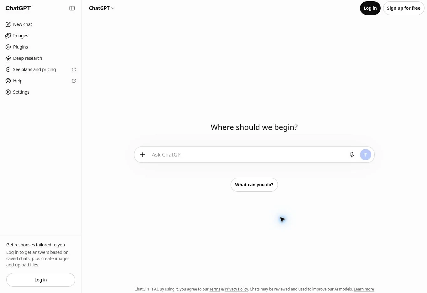 Public ChatGPT homepage with the Ask ChatGPT input, captured on 1 October 2026