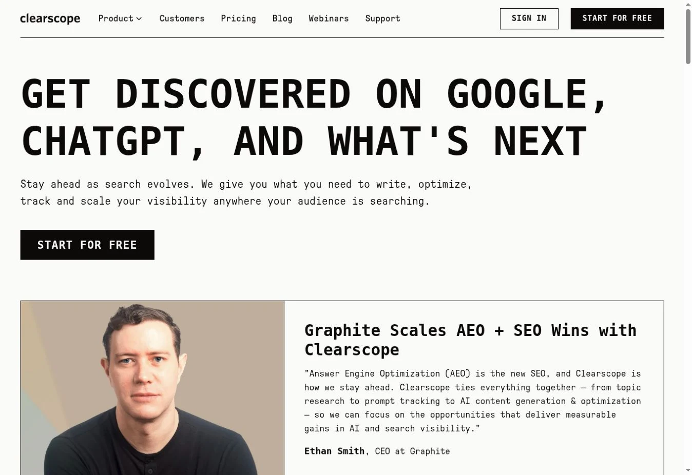 Official Clearscope homepage captured on 1 October 2026