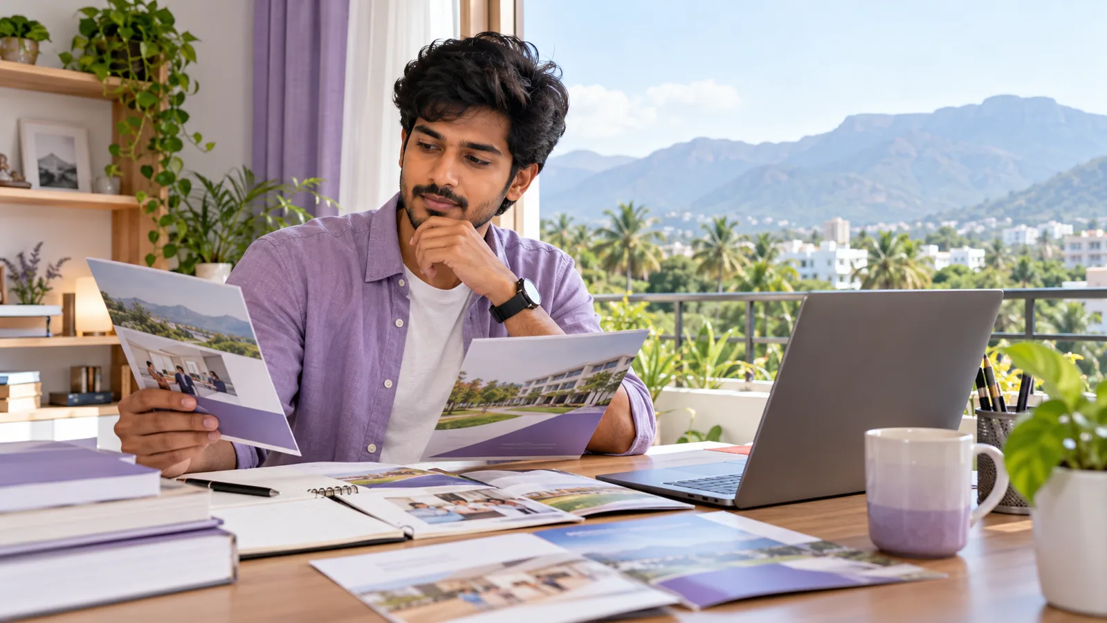 Learner comparing course information beside a laptop in Coimbatore