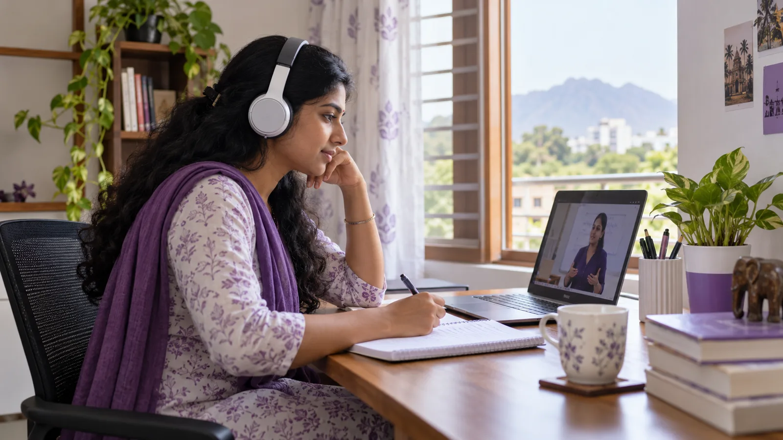 Learner attending a live online lesson from home