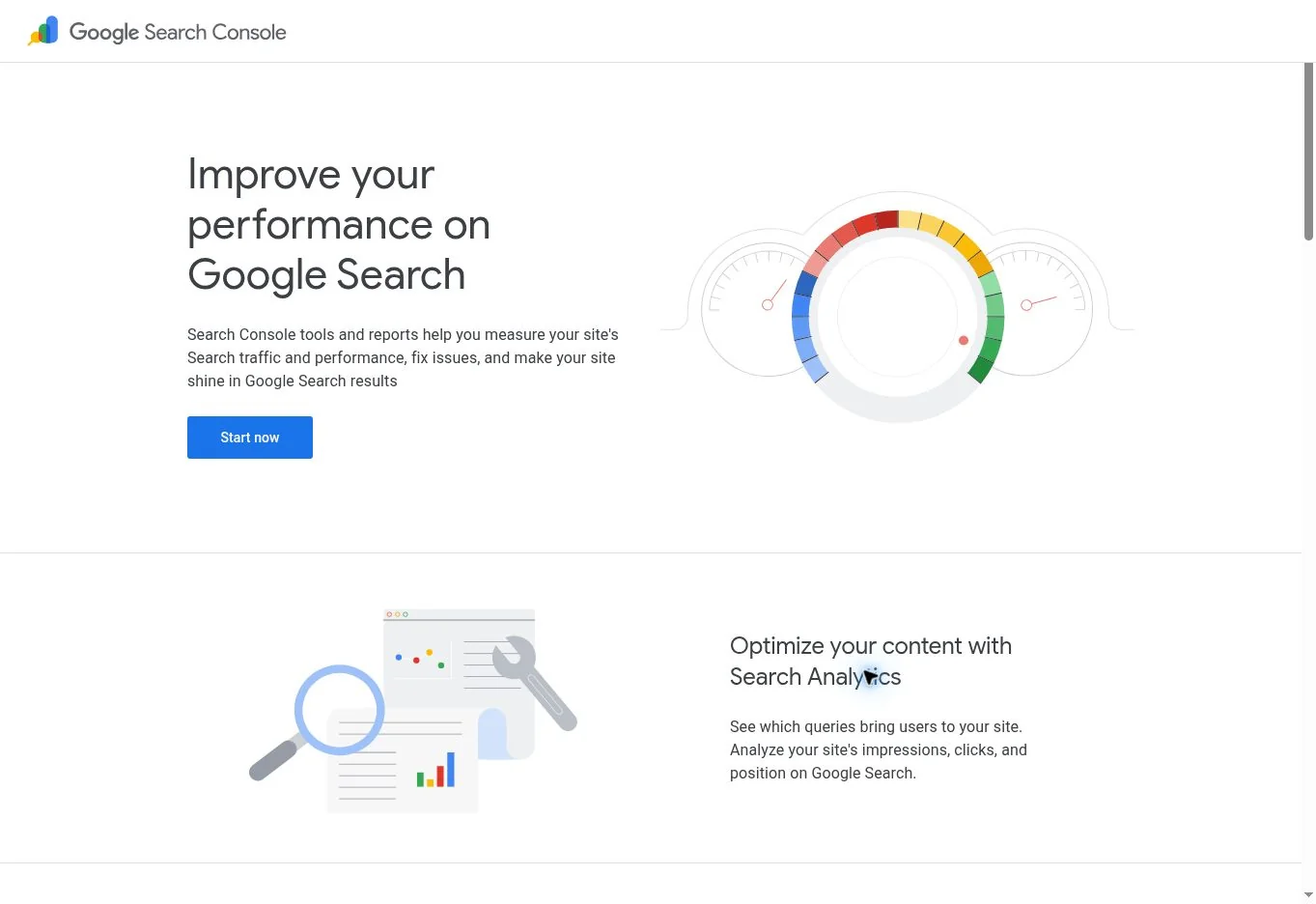Google Search Console public overview with search performance illustration, captured on 1 October 2026