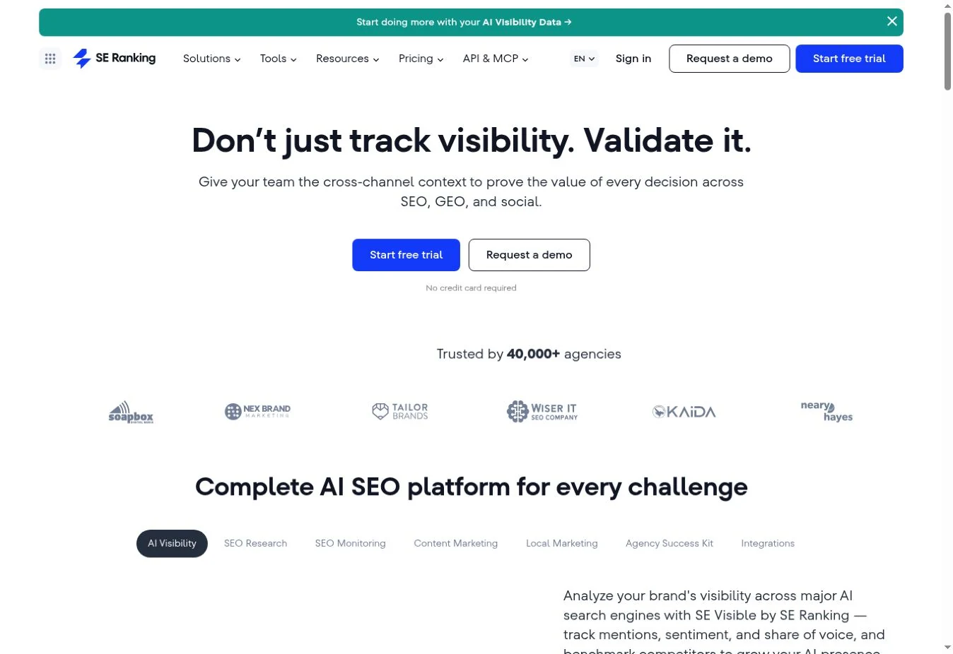 Official SE Ranking homepage captured on 1 October 2026