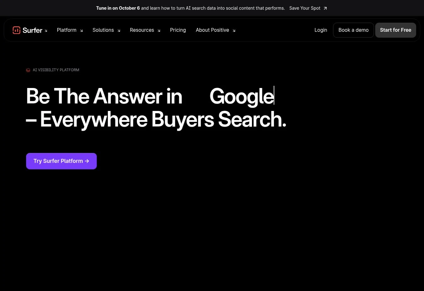 Official Surfer homepage captured on 1 October 2026